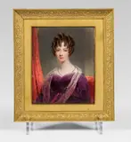 attributet to Thomas Hargreaves, Lady in purple dress, 1830, miniature painting on ivory