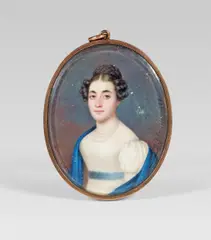 Girl with a blue scarf by John Christen Johansen, 1823, miniature painting on ivory, offered Nov 2015
