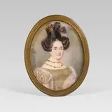Jean Pierre Feulard, Portrait of a women with a golden necklace, 1836, miniature painting on paper (damaged)