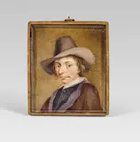 Dutchman with a hat by attributet to Vincent Jansz. van der Vinne, miniature painting on parchment on wood, sold Nov 2015