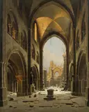 Carl Georg Hasenpflug, Ruins of a church in Halberstadt in winter, 1843, oil on canvas