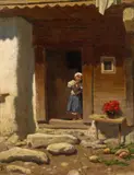 August Xaver Karl Ritter v. Pettenkofen, Girl in the door of a farmhouse in Salzburg