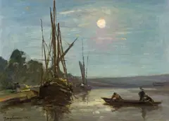 Johan Jongkind, Fishing boats by moonlight, 1859, oil on canvas