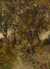 Adolphe Joseph T Monticelli, Walk in the woods, oil on panel