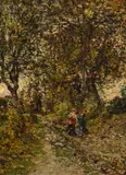 Adolphe Joseph T Monticelli, Walk in the woods, oil on panel