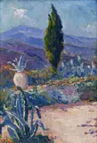 Lea von Littrow, Southern landscape near Abazzia, oil on cardboard