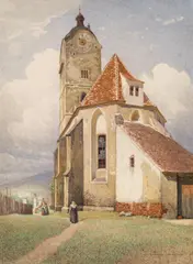 View of the Frauenbergkirche in Stein/Danube by Rudolf Weber, 1927, watercolour on paper, sold Nov 2015