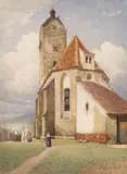 Rudolf Weber, View of the Frauenbergkirche in Stein/Danube, 1927, watercolour on paper