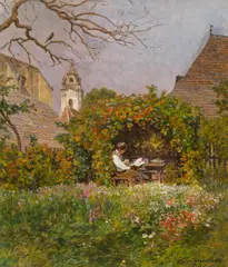 Max Suppantschitsch, Garden in Dürnstein, oil on cardboard