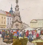 Market in Olmütz by Johann Nepomuk Geller, oil on cardboard, sold Nov 2015