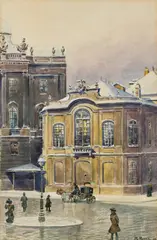 Rudolf Preuss, The old Viennese Burgtheater in winter, 1907, watercolour on paper