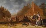 Sybrand van Beest, Market scene in a Dutch town, 1640, oil on panel