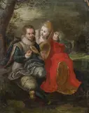 Caspar van der Hoecke, Couple making music, oil on copper