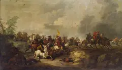 Laurys Van Bouchout, Cavalry battle (scene), oil on canvas