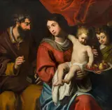 follower of Peter Paul Rubens, Holy Family with angel and fruit bowl, oil on canvas