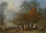 Joseph van Bredael, Dancing peasants on the village road, c. 1700/10, oil on copper
