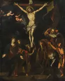 follower of Anthonis Van Dyck, Christ on the cross, oil on canvas, unframed