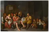David Ryckaert III, As The Old Ones Sing, So The Young Ones Pipe, oil on panel mounted on panel