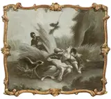 The surprised love couple by follower of Francois Boucher, oil (grisaille) on canvas, sold Nov 2015