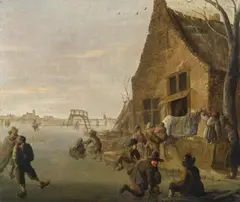 Winter landscape with ice-skater by attributet to Cornelis Beelt, oil on panel, sold Nov 2015