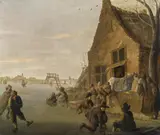 attributet to Cornelis Beelt, Winter landscape with ice-skater, oil on panel