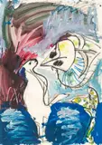 Siegfried Anzinger, Figur und Vogel, 1982, mixed media on paper