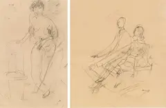 Siegfried Anzinger, Mixed lot of 2 drawings, pencil, coloured pencil on paper