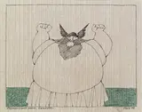 Paul Flora, Germanischer Held, gähnend, 1999, India inka and coloured pencil on paper