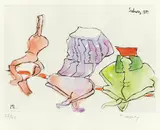 Maria Lassnig, Subway, 1977, handcoloured etching