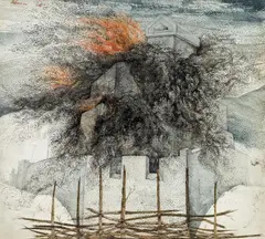 Burning architecture by Anton Lehmden, 1954, watercolour and India ink on paper, sold Oct 2015