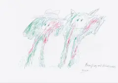 Gustav Peichl, coloured pencil on paper; unframed, 2001, titled lower right: Mann (links) mit Hund (rechts)