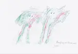 Gustav Peichl, coloured pencil on paper; unframed, 2001, titled lower right: Mann (links) mit Hund (rechts)