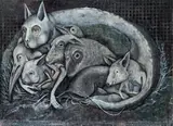 Dominik Schmitt, Schlafkatze, 2013, mixed media on paper on canvas