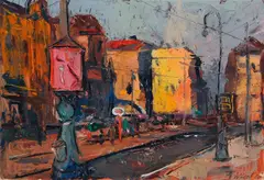 Franz Wlcek, Street view (Vienna), 1950, oil on paper