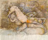 Birgit Jürgenssen, Die Nacht irrt zwischen zwei Strömen einher, 1985, mixed media on paper