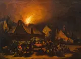 Egbert van der Poel, Fire in a village at night, oil on panel