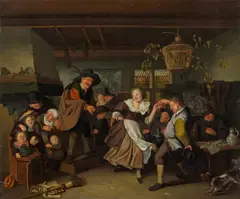 Hendrik de Valk, Merry company, 1693, oil on canvas