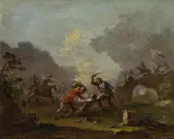 Norbert Joseph Karl Grund, Battle scene, oil on metal