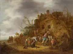 Rural scenery in front of a farm house by Isaac van Ostade, 1641, oil on panel, sold Jun 2015