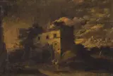 attributet to Antonio Diziani, Ruin in a landscape, oil on canvas