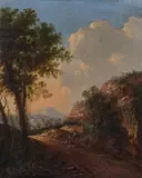 Southern landscape with travellers by circle of Willem de Heusch, oil on canvas, offered Jun 2015