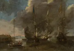 Andries Eertvelt, Barques at the shore, oil on panel