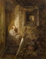 Josef Danhauser, Old woman sitting on the steps, 1845, oil on panel