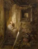 Josef Danhauser, Old woman sitting on the steps, 1845, oil on panel
