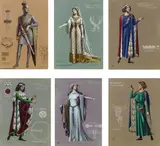 Hermann Burghart, 6 costume designs for "Lohengrin" & " Tannhäuser, 1875, tempera, gold on paper