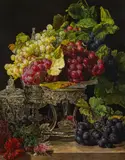 Still life with grapes by follower of Ferdinand Georg Waldmüller, oil on panel, sold Jun 2015