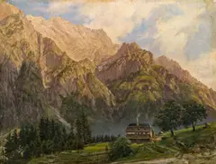 Alpine landscape by Anton Schiffer, 1848, oil on cardboard on canvas, sold Jun 2015