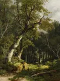 Remigius Adrianus Haanen, Wooded landscape with two hunters