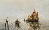 Lea von Littrow, Fischermen in the Laguna Veneta, oil on canvas