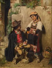 Wilhelmine Högel, Girl selling oranges, oil on panel
